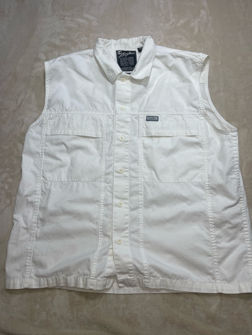 Kani Jeans White Sleeveless Button Front Fishing Utility Shirt XL